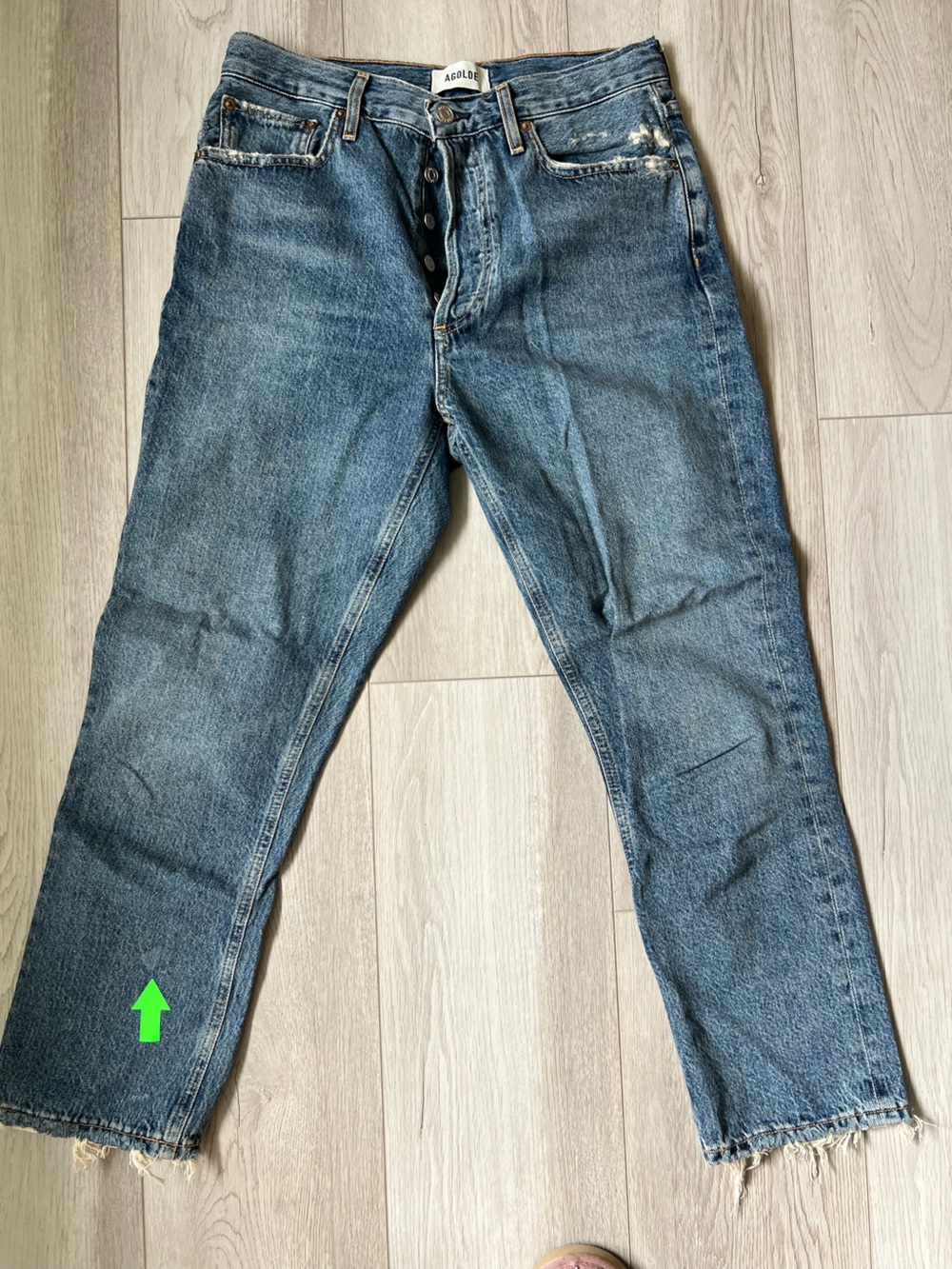 NWOT AGOLDE Riley Crop High Rise Straight-Leg Blue Jeans Frayed Hem Sz 28